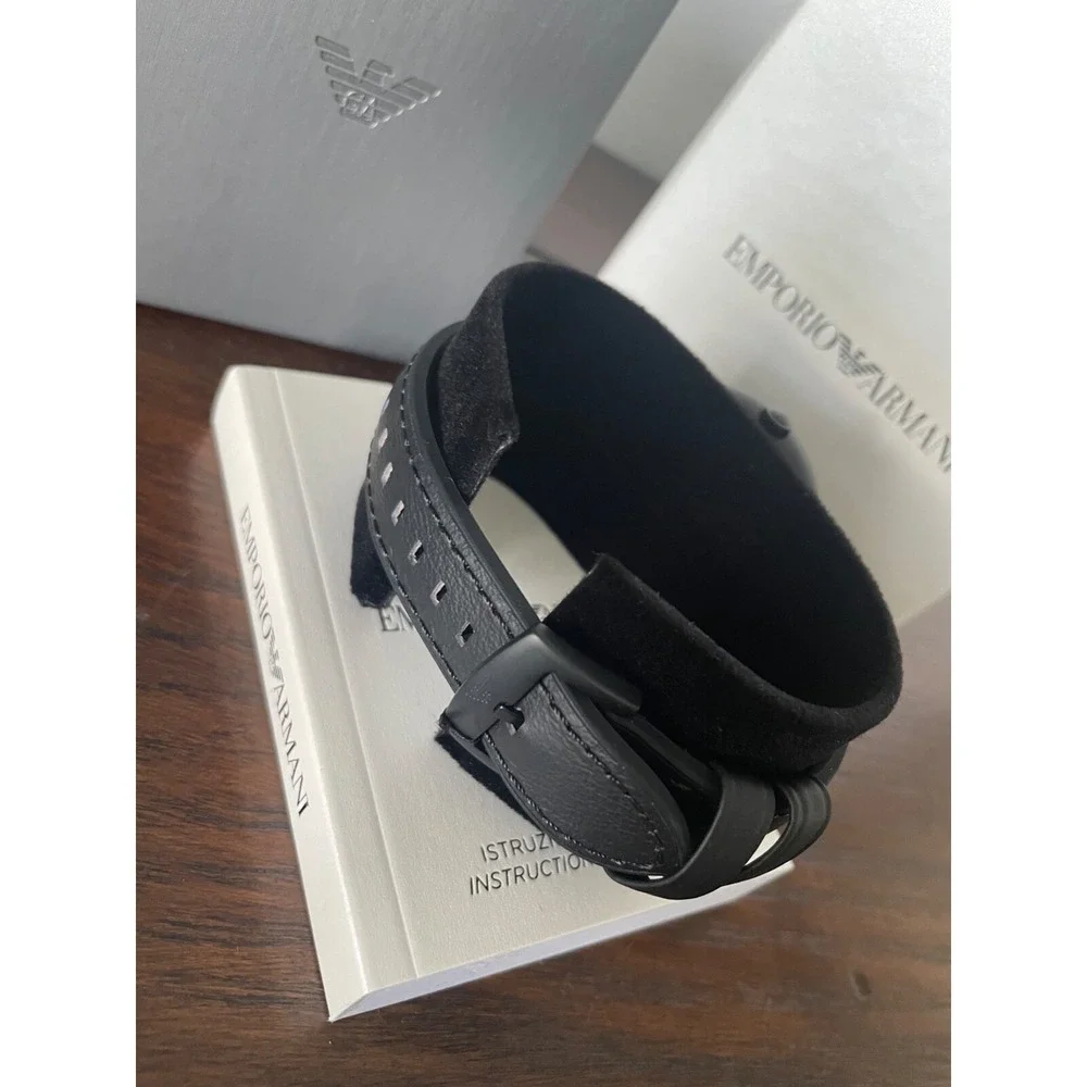 Emporio Armani Mens Classic Black Leather and Silicone Strap Watch AR1973